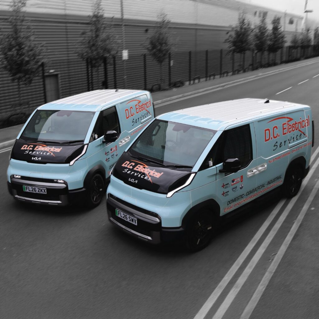 Two modular wrapped fleet vans for DC Electrical Services by Repute Branding Manchester